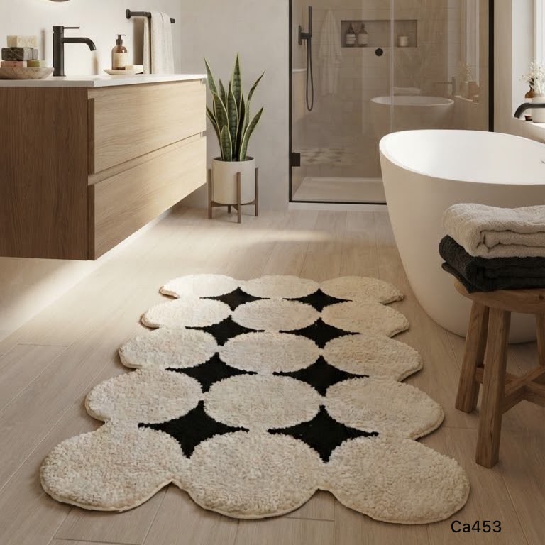 Tapete blanco detalles negros 70cm* 125cm